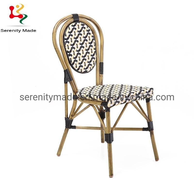 Wooden Frame PE Rattan Seat and Back Dining Chairs for Restaurant