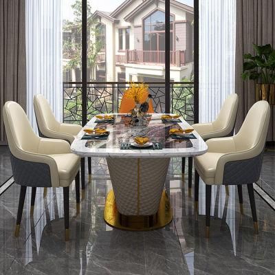 New Rectangular Marble Top and Metal Leg Cheap Dining Furniture Restaurant Dining Table with Stainless Steel