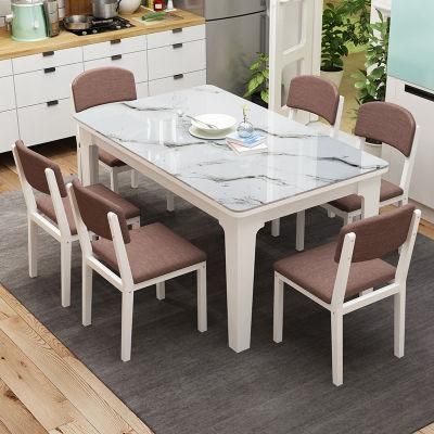 Best Selling High End Modern Home Furniture Desk Top Glass 6 Chairs Dining Table Set