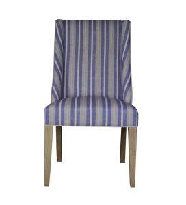 Wooden Furniture Blue Stripe Fabric Distressed and Brushed Dining Chair