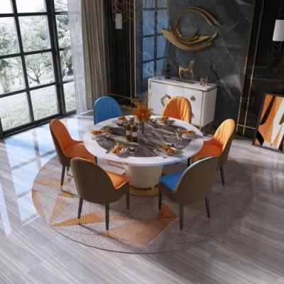 Luxury Mable Dining Furniture Simple Round Restaurant Table with Wooden Chairs