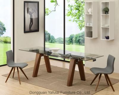 Classic Modern Extension Clear Glass Wooden Dining Table Furniture