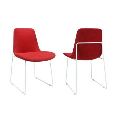 Modern Restaurant Furniture White Metal Frame Red Fabric Seat Dining Chair