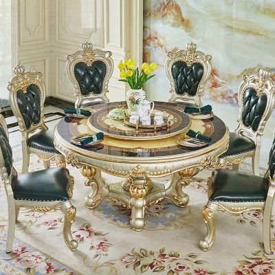 Dining Room Furniture Luxury Round Dining Table with Leather Chairs in Optional Furnitures Color