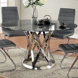 Marble Top Siliver Color Stainless Steel Dining Table