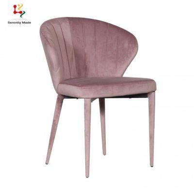 European Style Armless Pink Velvet Upholstered Dining Chair
