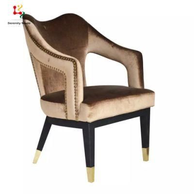 Luxury Alexandar Velvet Fabric Throne Golden High Back Lounge Arm Chair