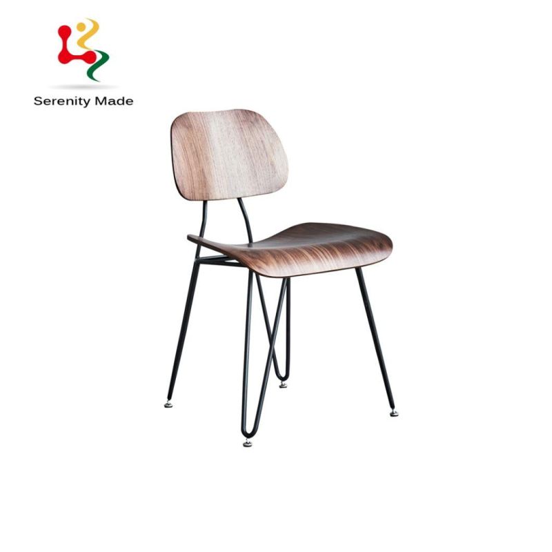 Modern Coffee Shop Furniture Metal Dining Chair with Leather Cushion and Back