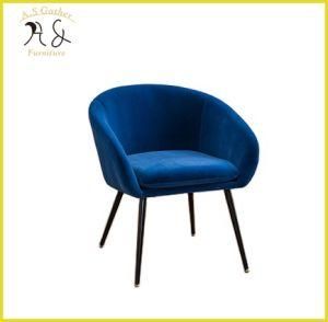 New Design Navy Blue Velvet Coffee Shop Steel Frame Dining Armchair