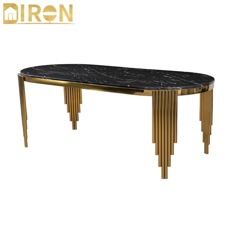 Factory Modern Restaurant Home Dining Kitchen Furniture Marble Stainless Steel Dining Table