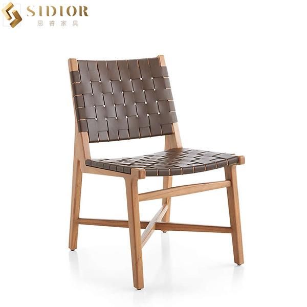 Italian Style Leather Upholstered Seat Solid Wood Legs Dining Chair
