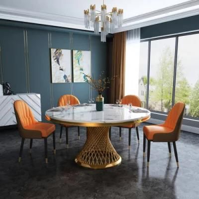 China Luxury Modern Kitchen Restaurant Home Wooden Leather Luxury Chair Dining Table Furniture Set