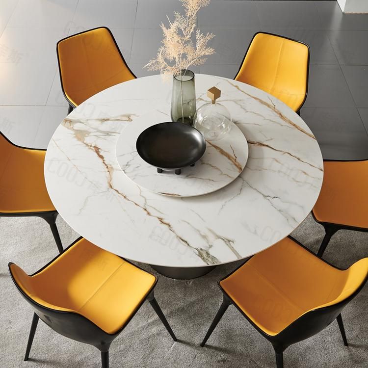 Marble Dining Table 8-Person Round Turntable White Solid Wood Dining Table Circle Dining Table