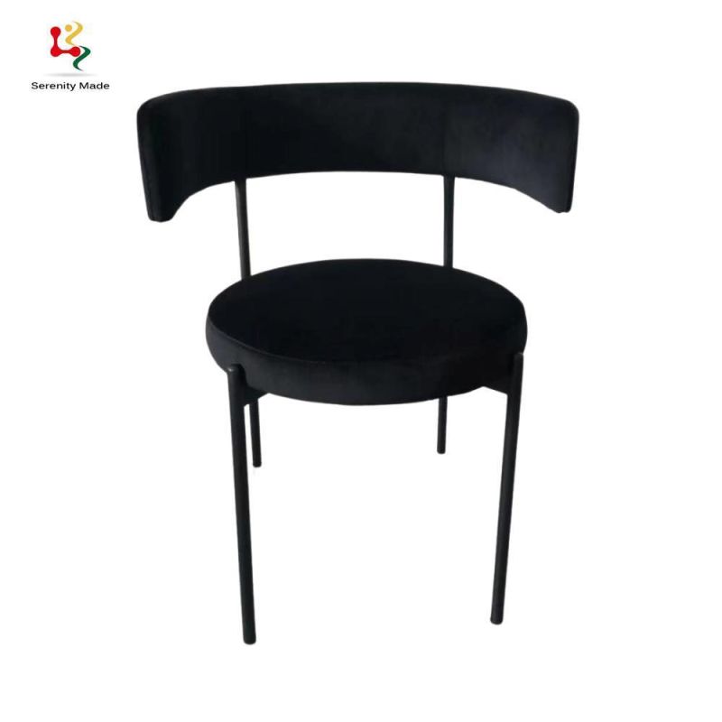 Simple Elegant Black Color Stable Iron Frame Velvet Seat Restaurant Chair