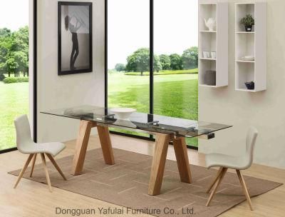 Hot Selling Modern Extension Clear Glass Wood Dining Table Furniture