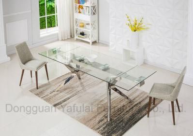 Modern Extension Clear Glass Stainless Steel Dining Table Furniture