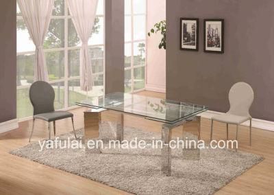 Modern Polished Stainless Steel Extension Dining Table Rectangle Home Furniture