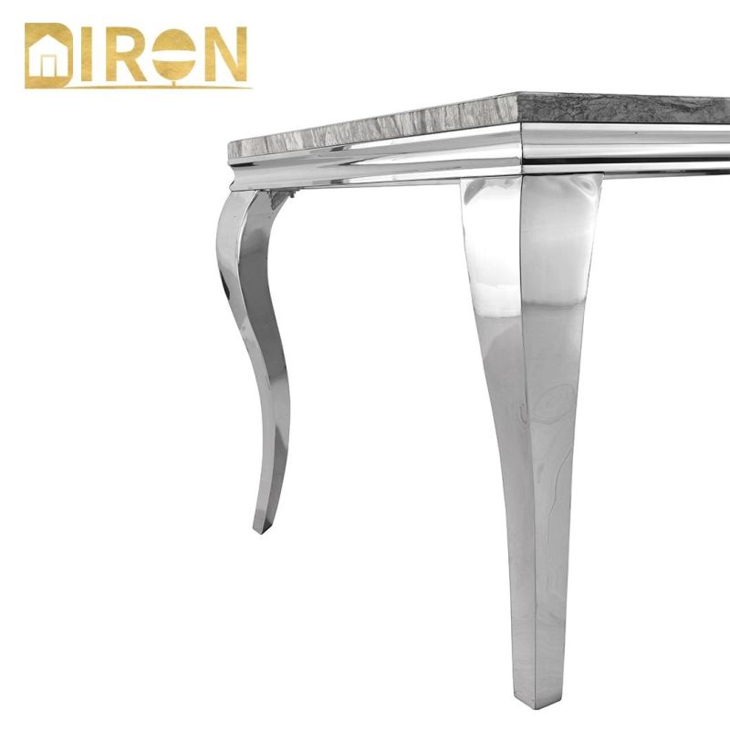 China Factory Luxury Home Furniture Glass Marble Stainless Steel Dining Table