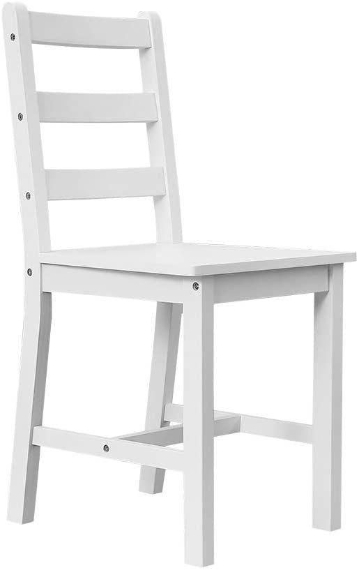 One table and four chairs in solid pine wood with white legs in natural color