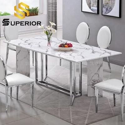 Elegant White Granite and Marble Top Dining Table Stainless Steel