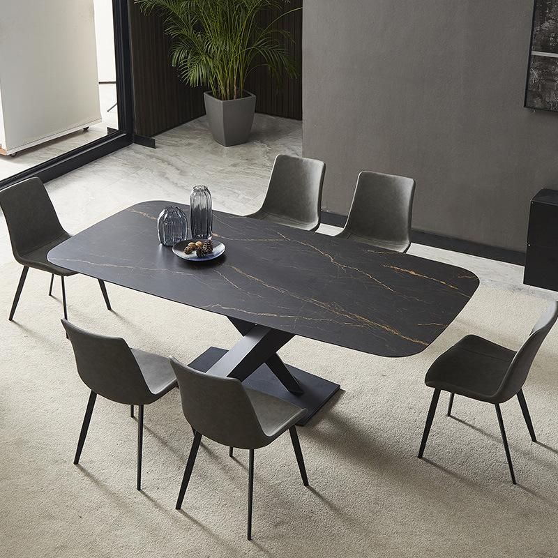 Modern Unique Large Slate Black Metal Marble Dining Room Table
