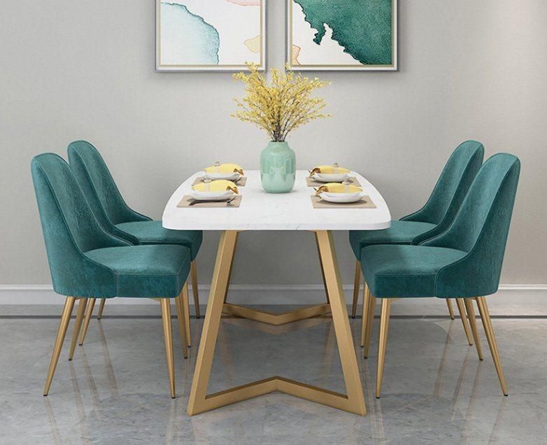 Modern Simple Small Apartment Household Economical 4-6 People Table Chair Combination Nordic Imitation Marble Dining Table
