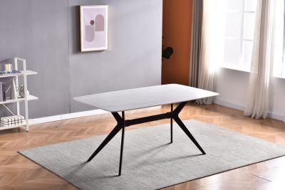 Modern Slate Black Metal Leg Dining Table