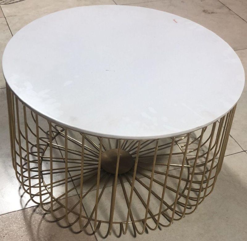 Modern Round Gold Metal Frame Storage Wood Removable Table Top Side Table for Living Room