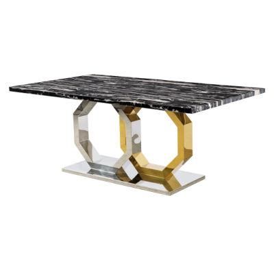 Popular Modern Marble Top Gold Stainless Steel Base Rectangle Cafe Coffee Dining Table