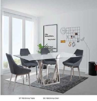 Simple Modern Popular Dining Table Set Fabric Chair Glass Coffee Table Lamp Table