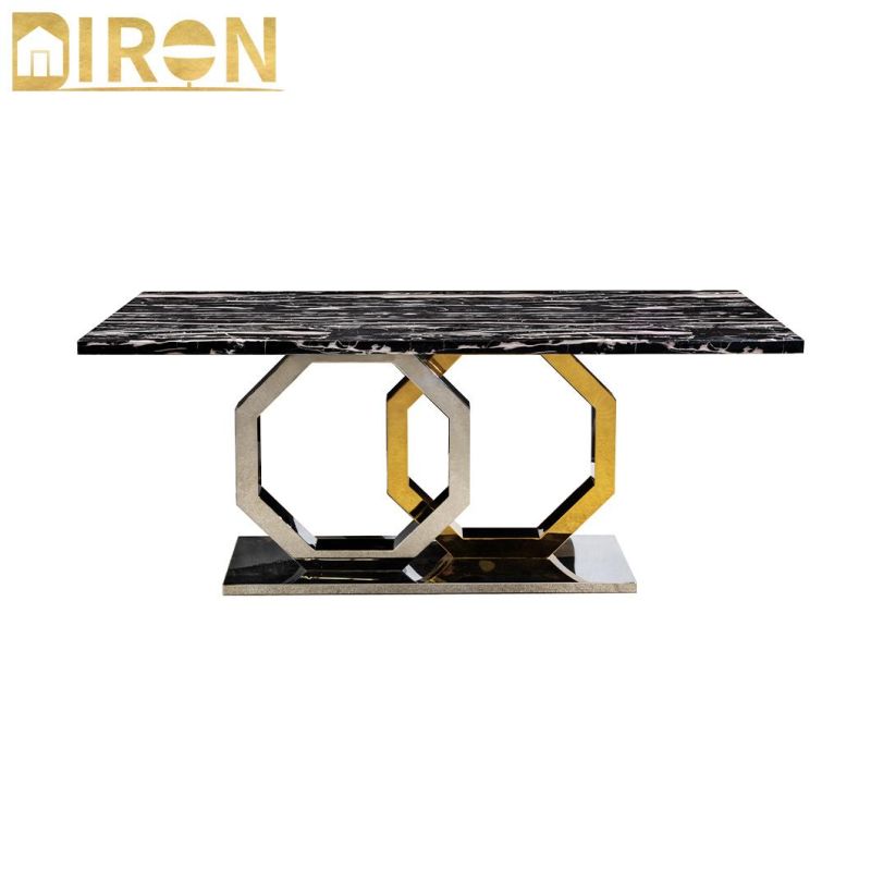 Hot Selling Modern Design Gold Marble Top Stainless Steel Base Dining Table for Restaurant Furniture