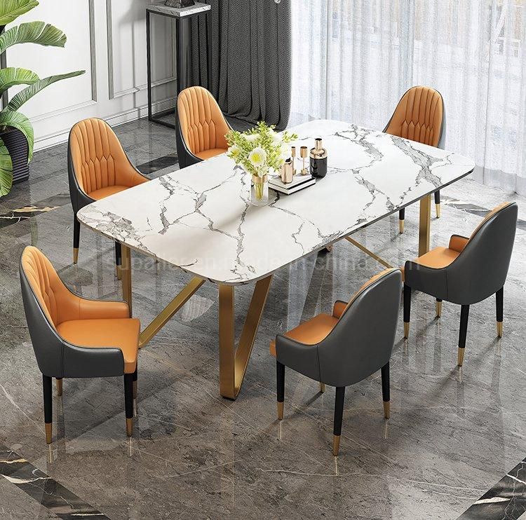 Italian Dining Room Furniture Marble Black Iron Leg Restaurant Table