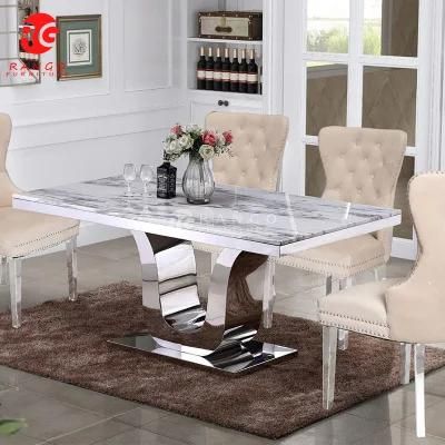 Wedding Table Stone Marble Dining Table Dining Room Furniture with 4 Velvet Chairs