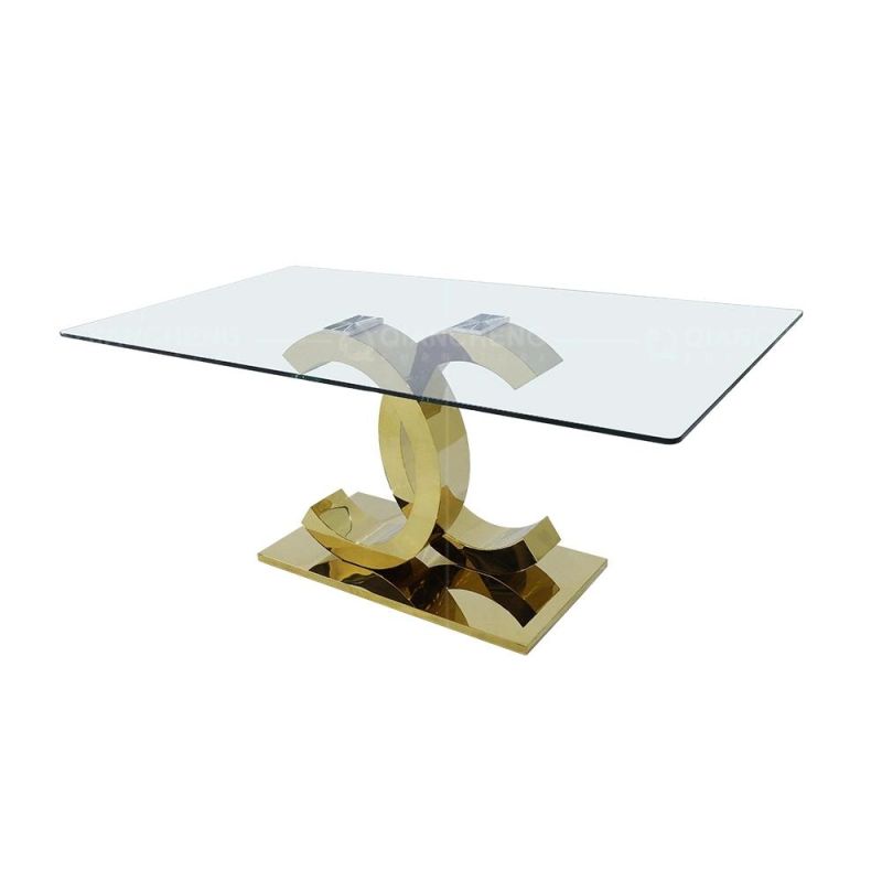 Chanel Shape Stainless Steel Galss Dining Table Set for Home