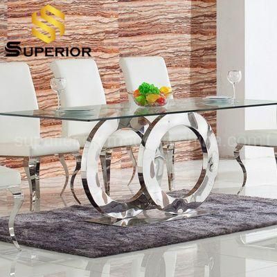 Rectangular Transparent Glass Top Dining Room Table Factory Wholesale