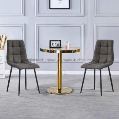 Grey Dining Chairs Retro Faux Leather Upholstered Seat Kitchen Chair with Sturdy Metal Legs Leisure Reception Chairs for Home Office Furniture
