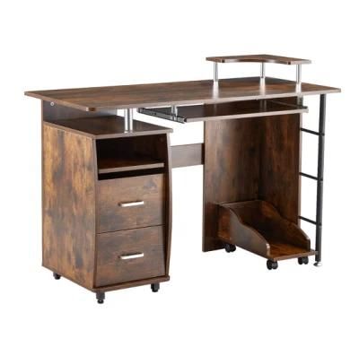 Modern Style Wood Study Table Writing Desk Wooden Metal Computer Desk Bedroom Home Office Desks with 4-Tier Storage Book Shelves