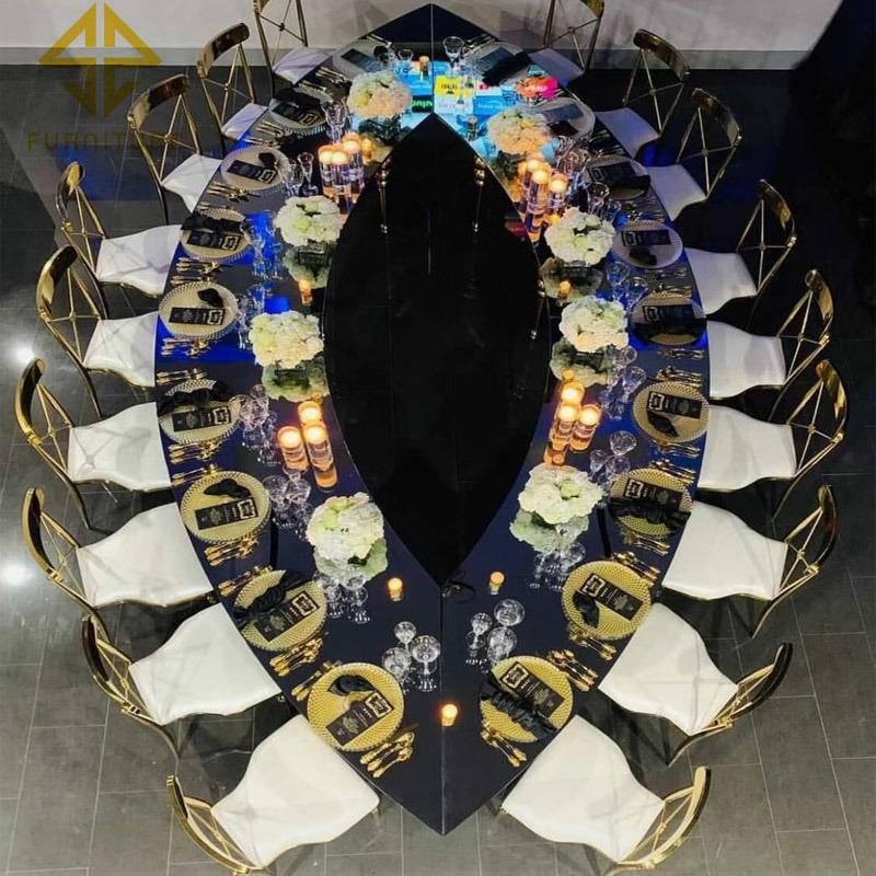 Wholesale Stainless Steel Mirror Glass Top Marble Top Oval Table for Wedding Party Banquet Hotel Dining
