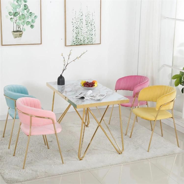 Modern Home Furniture Pink Velvet Dining Accent Arm Chair