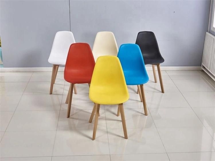 Home Living Dining Room Restaurant Sillas PP Replica Cheap Plastic Chair with Solid Wood Legs