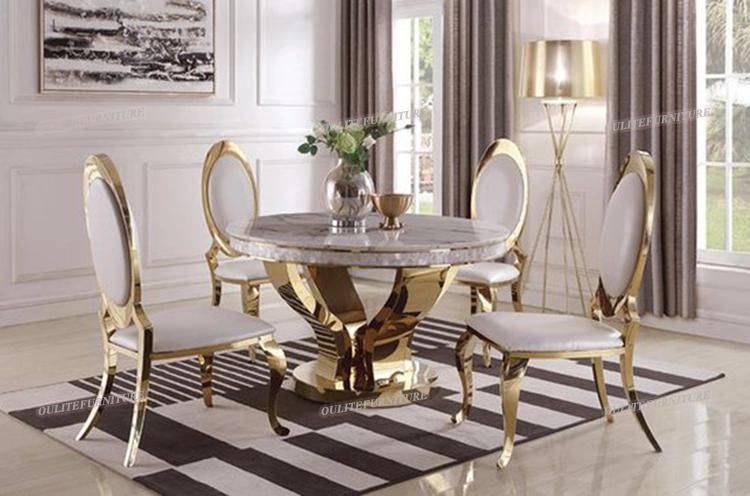 Royal Design Faux Marble Top Dining Table with Steel Frame