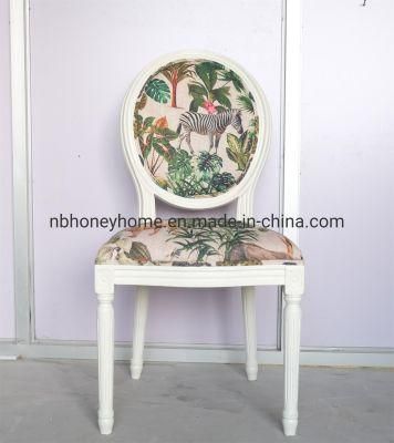 Oak Frame White Color Painted Pattern Louis Upholstery Chair