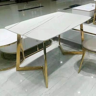 Italy Design Style High-Quality Artificial Elegant Stainless Steel Base Rectangle Dining Tables for Wedding