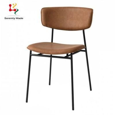 Simple Design Furniture Hotel Room Coffee Shop Living Room Metal Frame PU Seat Backrest Dining Leisure Chair
