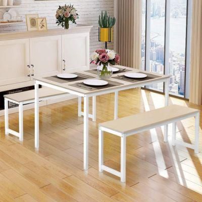 Wooden Kitchen Dinner Table Set with 2 Benches