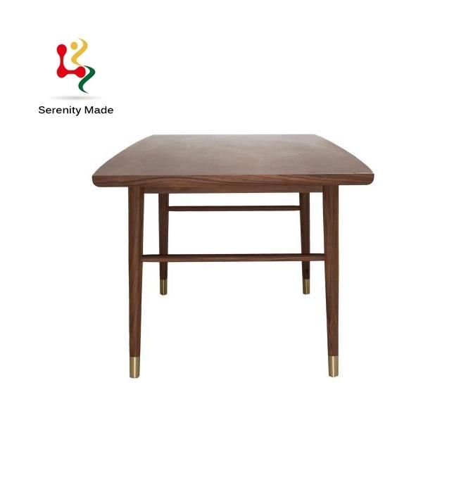 Commercial Restaurant Furniture Wooden Frame Rectangle Dining Table with Brass Foot