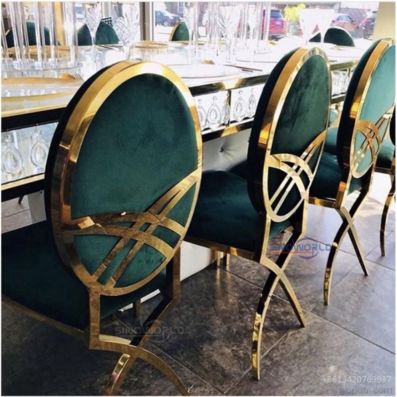 Rental Fancy Round Back Dior Wedding Restaurant Banquet Gold Stainless Steel Chair