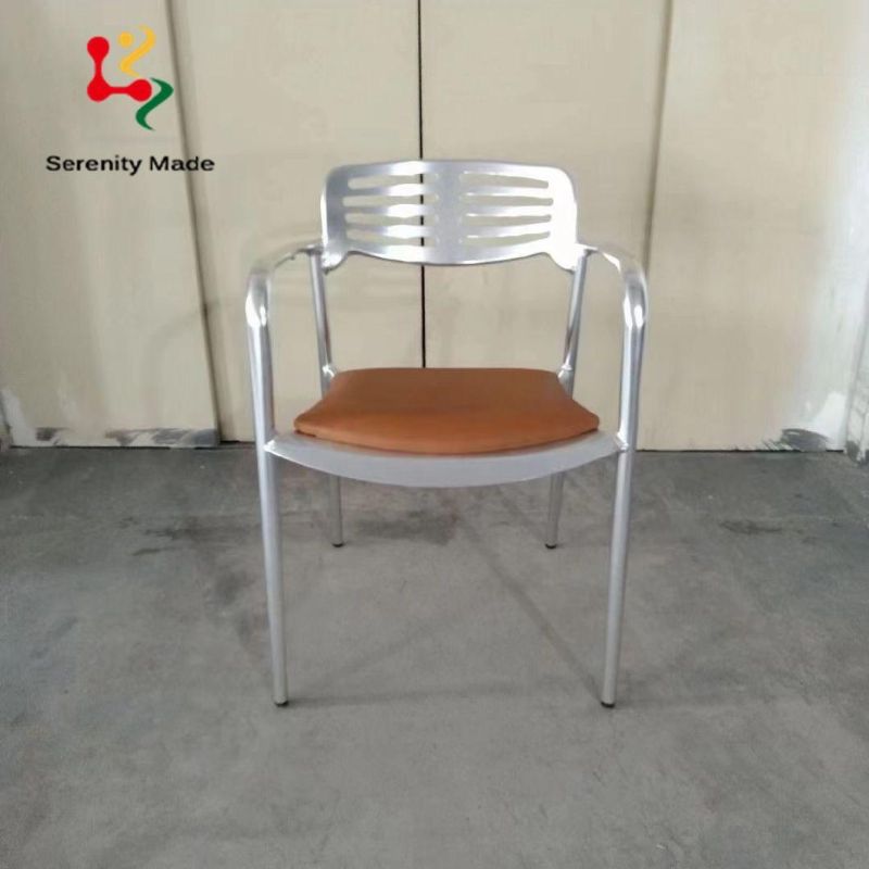 Ins Style Commerical Restaurtant Outdoor Furniture Coffee Shop Cafe Metal Wire Aluminium Frame PU Seat Stackable Dining Chair