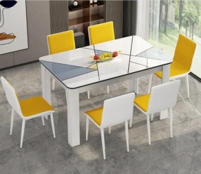 Durable Home Restaurant Glass Top Dining Room Furniture Set with Chair Wooden 6 Seaters Dining Table (UL-21D028)