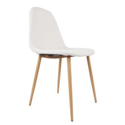 Wholesale Nordic White Color Indoor Home Furniture PU Fabric Soft Upholstered Wooden Leg Dining Leisure Chair